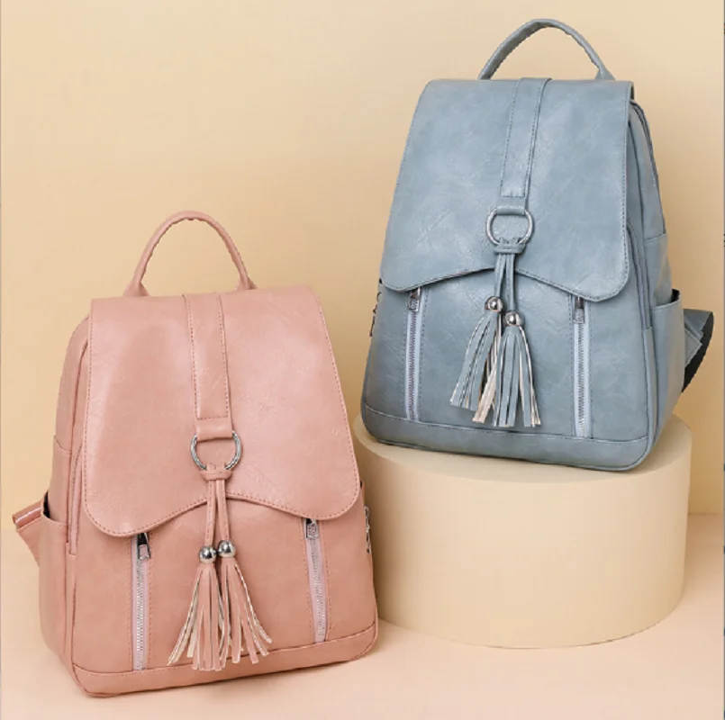 Hot Sale New Fashion Women High Quality Leather Backpack Totes Tassels Design Casual Large Capacity Shoulder Bags School Bag