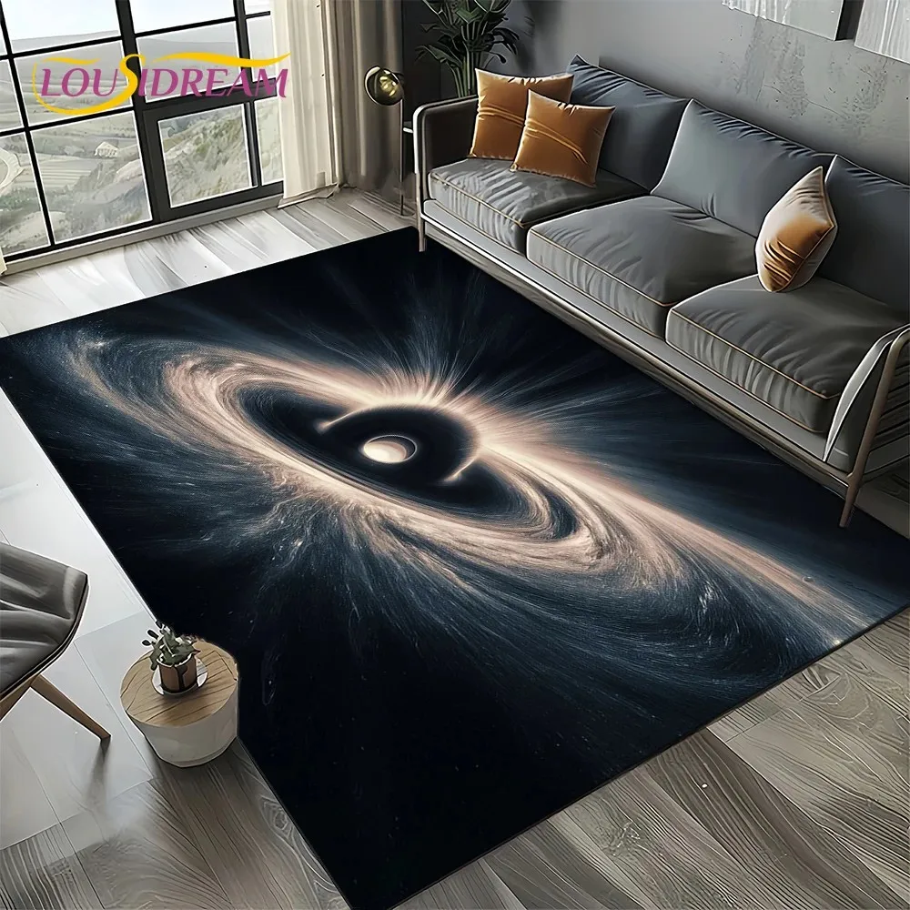 VIKAMA 3D Deep Space Black Hole Nebula Sci Fi Rug Flannel Non Slip Stain Resistant Floor Mat Men Gamer Living Room Decor