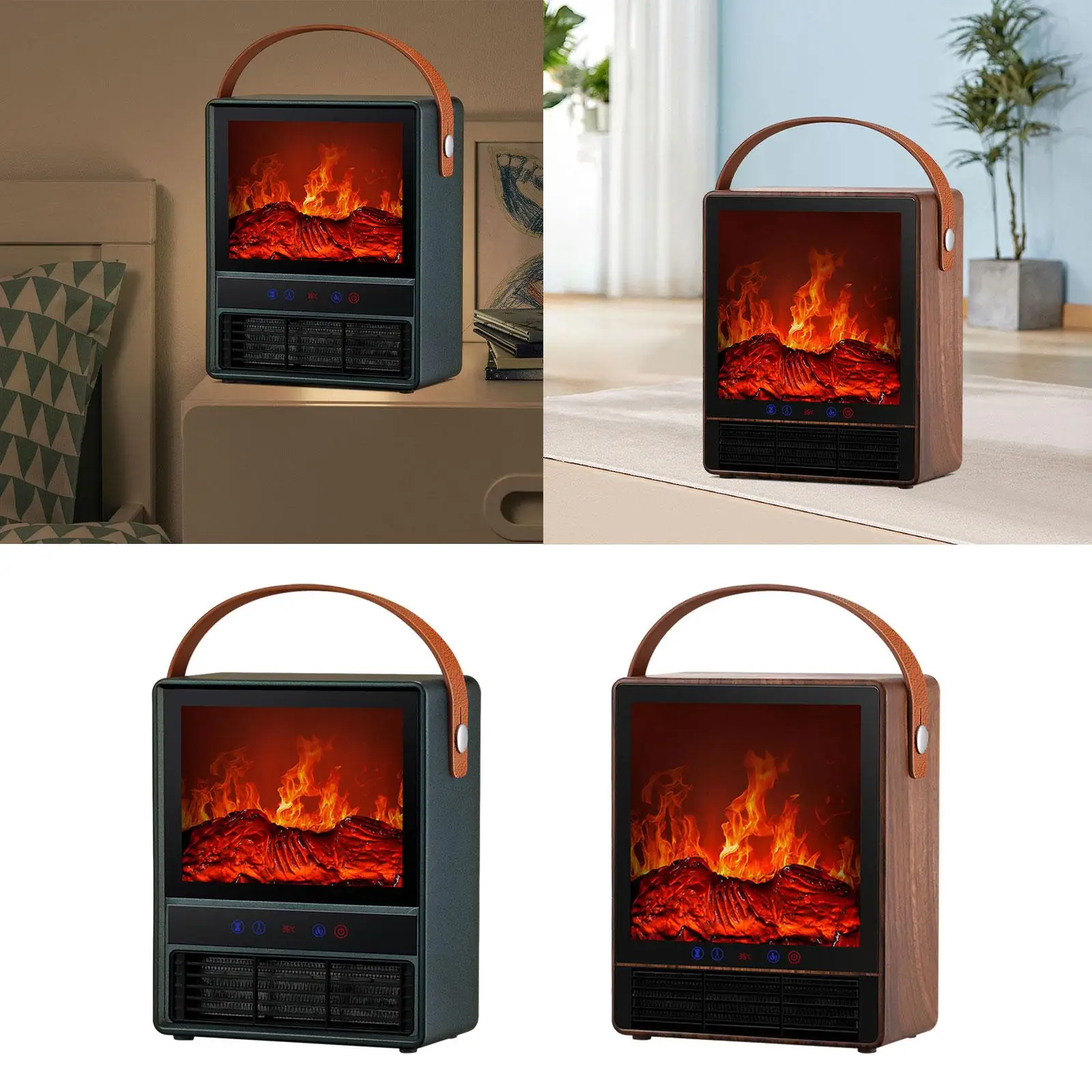 Electric Fireplace Heater with 3D Simulation Flame Creative Retro Design Home Decoration for Tabletop Home Indoor Living Room