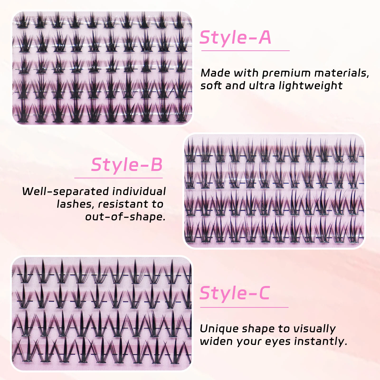 Mixed Length Bottom Lash Extensions 5/6/7mm, Large Capacity 400PCS/315PCS, Soft & Ultra Lightweight