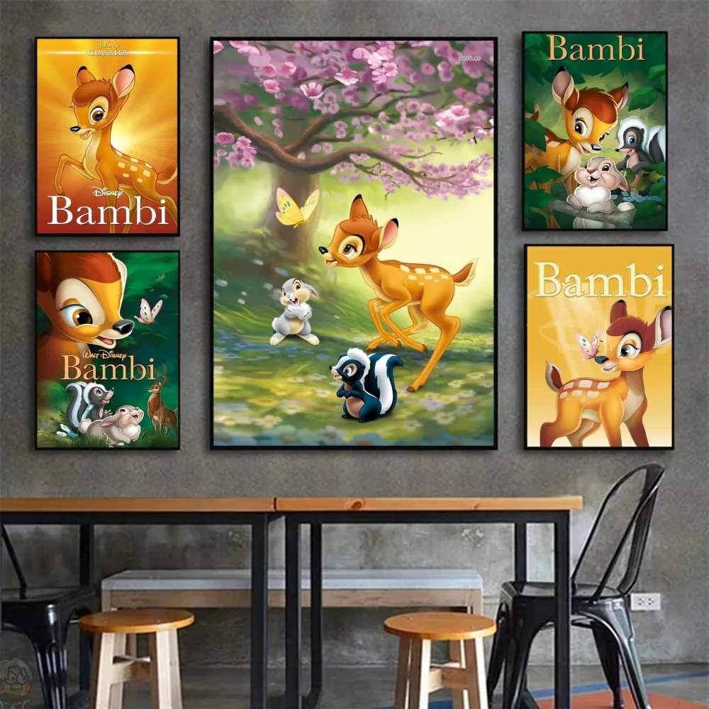 1PC Disney Bambi Poster Stickers Art Wall Murals Decor Game Room Decor Gifts Kawaii HD Painting Cat Cars