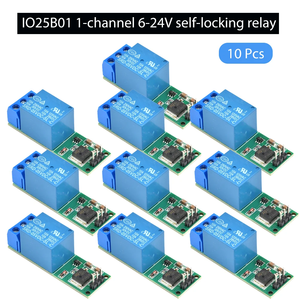 

1-10P DC 6V 9V 12V 24V Flip-Flop Latch Relay Module 1 Channel Bistable Self-locking Switch Low Pulse Trigger Board for Arduino