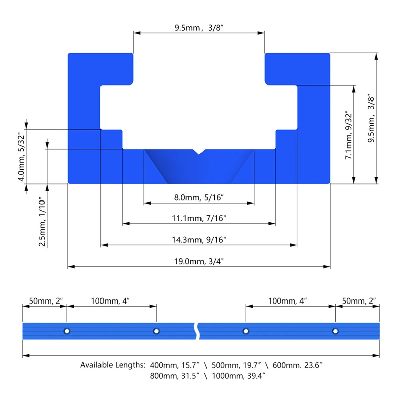 مسار T عالمي مزدوج القطع مع فتحات ومسامير تثبيت مسبقًا بعرض 3/4 بوصة × 3/8 بوصة لطاولة ضغط الحفر #2