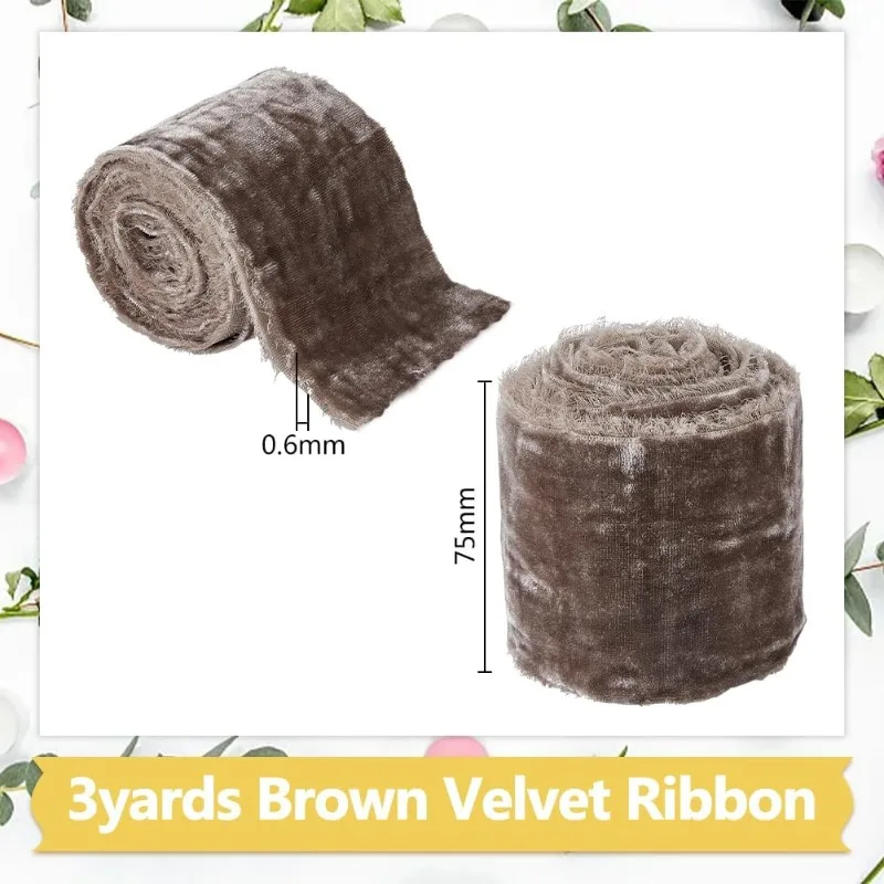 2.95 Inch x 3 Yards Christmas Velvet Ribbon Bridal Bouquet Ribbon Fringe Ribbon Roll Edge Frayed Ribbon for Gift Wrapping