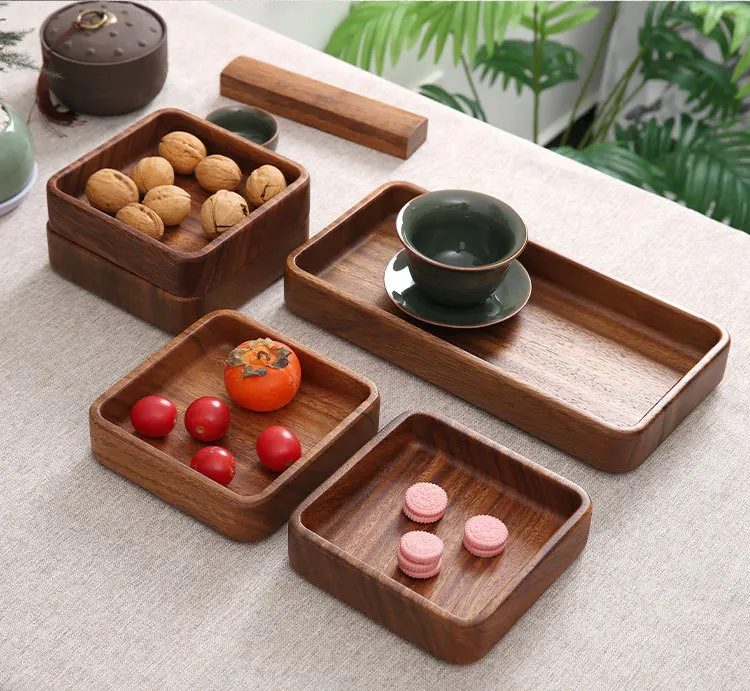 

Stackable South American Walnut Square Bowl Set | Solid Wood Serving Trays for Snacks, Tea & Home Decor