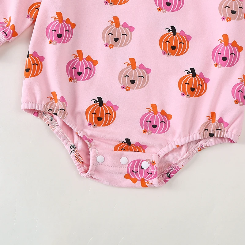 Halloween-Outfit für Babys, Mädchen, Schleife, Kürbis-Aufdruck, Langarm-Sweatshirt, Strampler, Krawatte, Stirnband, 2-teiliges Set für Herbst und Winter