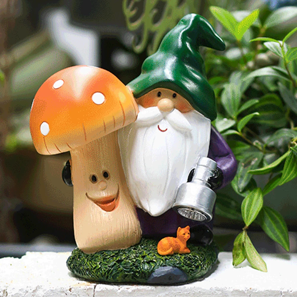 

Solar Powered Funny Gnomes Ornament Resin Mini Gnomes Sculpture Creative Mushroom Dwarf Lighting Statue Courtyard Decoration