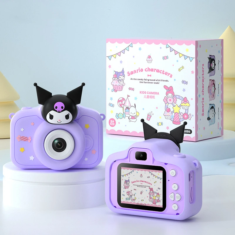 Sanrio novo kawaii kuromi dos desenhos animados de alta definição câmera dupla mini brinquedo câmera digital com música e jogo presente de aniversário de natal