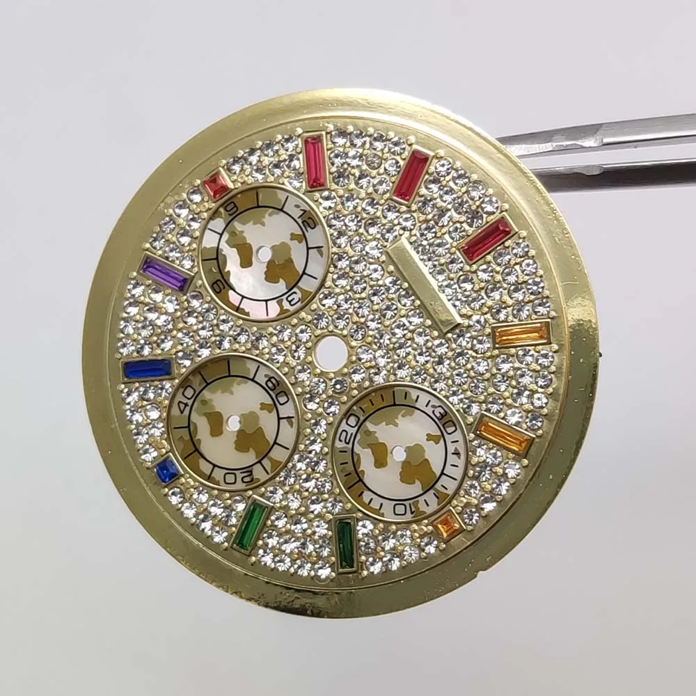 32.5 mm rose gold and gold coloured diamond dial for VK 63 calibre 6 hands watch parts Chronograph dials