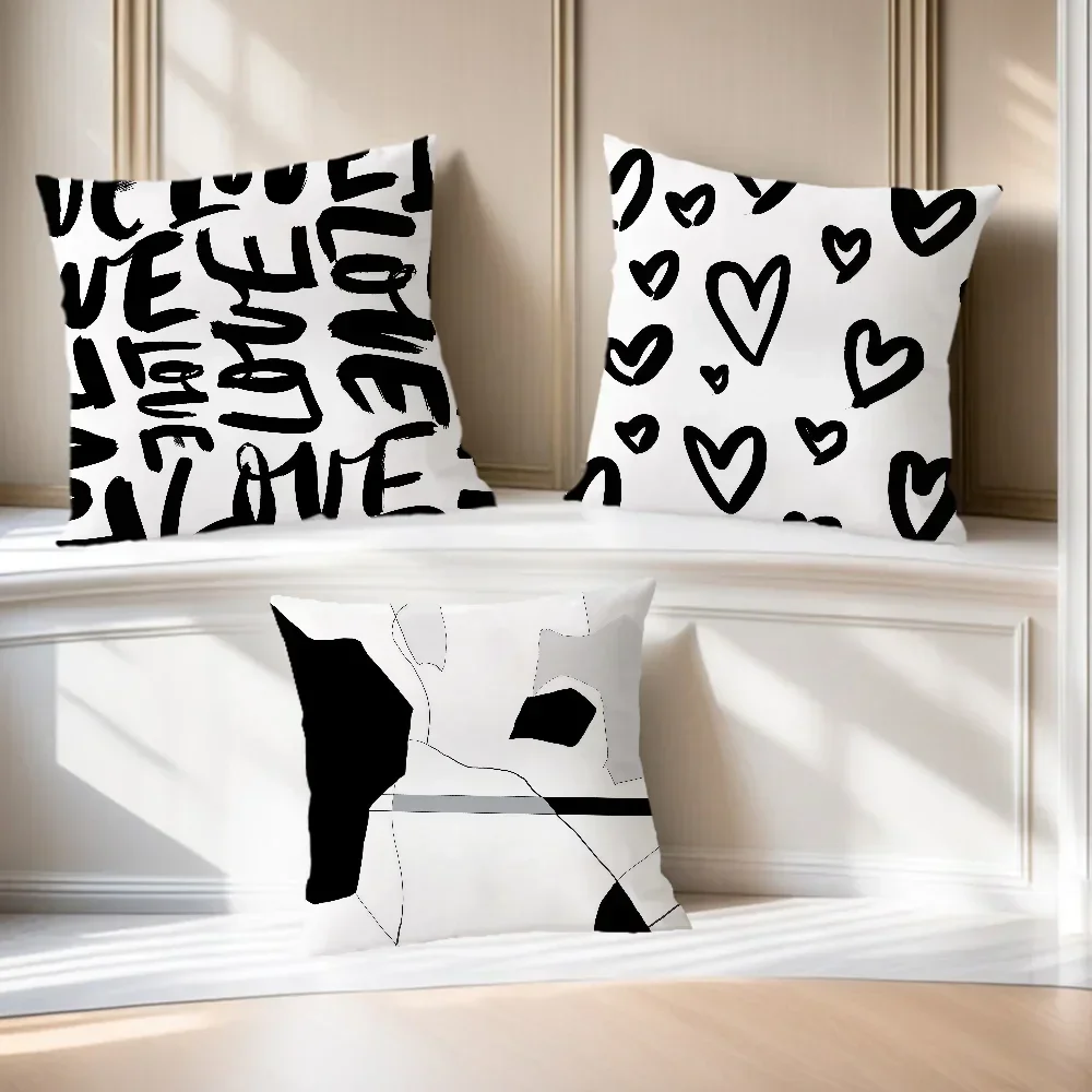 Black Comfortable Abstract Soft Stripe Pillow Case White Art Sofa Geometric Living Room Home Office Decor Protective Covers - view 3