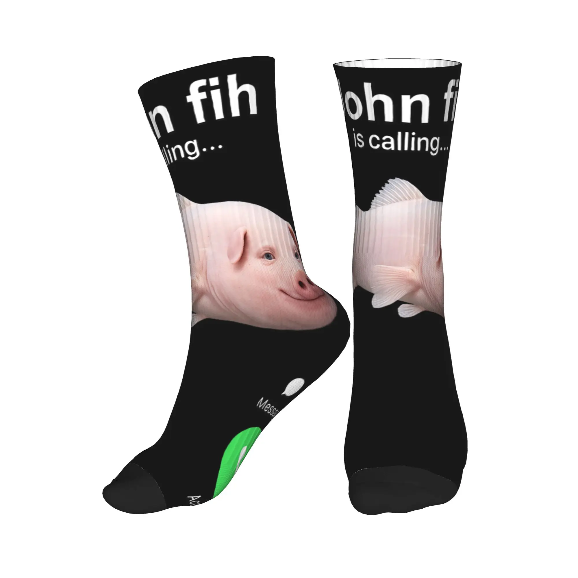 Funny John Pork Fih is Calling Brainrot Fih Meme Socks Autumn Stockings Novelty Men's Socks Graphic Outdoor Sports Anti Socks
