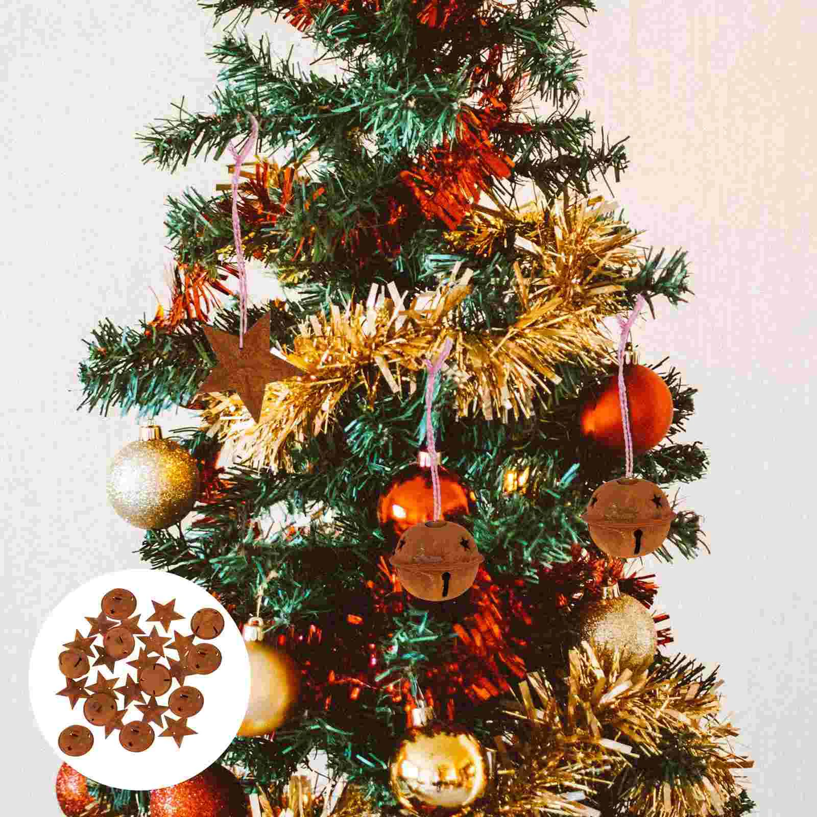 50 Pcs Rustic Vintage Star naments 4.5cm Small Star 4cm Hole Bell Christmas Tree Decorations Bell Accessories for Gift