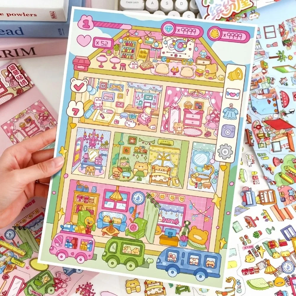 

Набор миниатюрных 3D-наклеек для создания пейзажей серии Little Bear Colorful House, большой размер, из ПЭТ, для снятия стресса