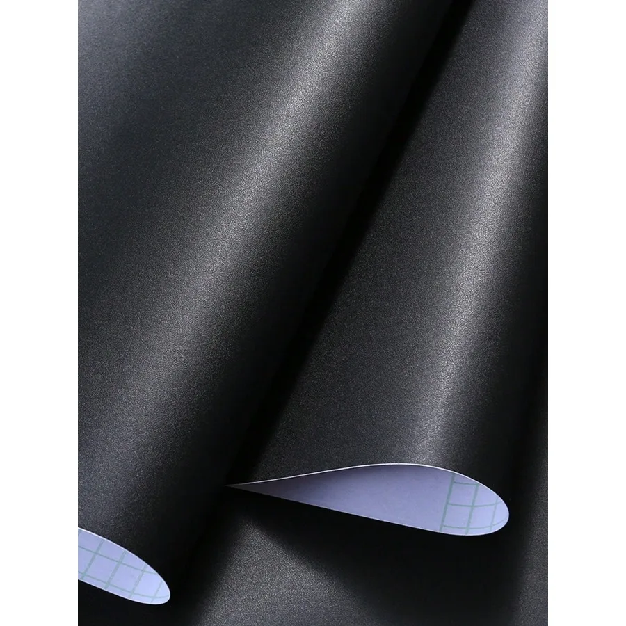Pure Matte Black Removable Vinyl Wallpaper Grid Backing Oilproof Sticker for Bedroom Kitchen Furniture Renovation
