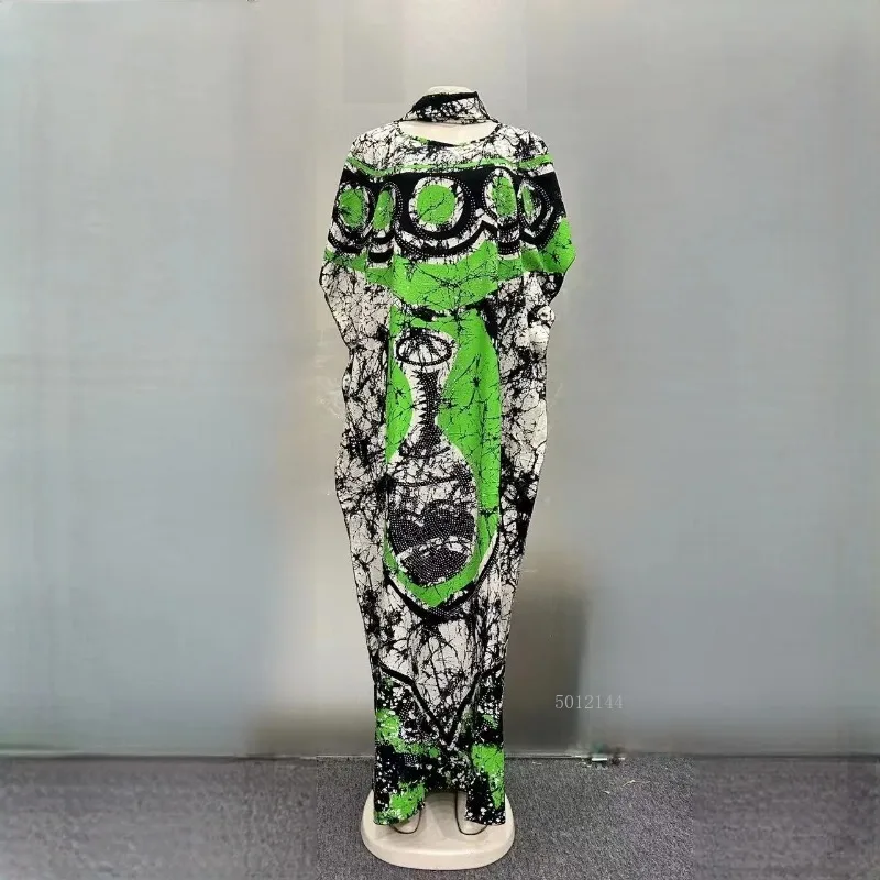 Abito da donna in cotone traspirante allentato etnico africano estivo stampato grande sciarpa abito alla moda 2025 design con diamanti caldi