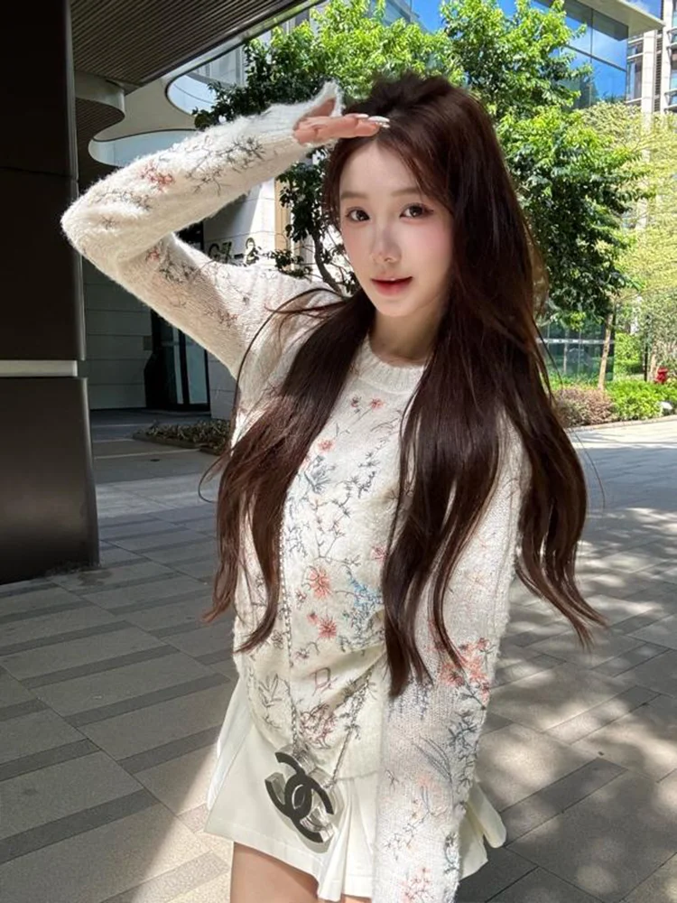 

Весенний новый модный свитер с объемной вышивкой, женский, нежный, универсальный, в европейском и корейском стиле