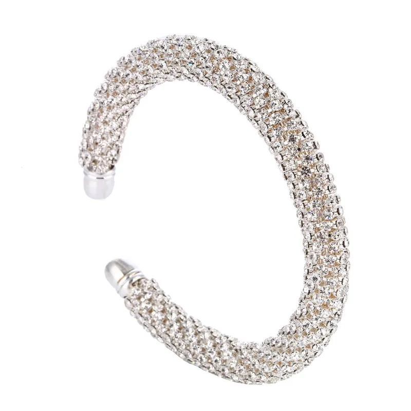 Open Cuff Bracelets Bangles For Women Gold Silver Color Crystal Rhinestone Chain Expandable Bracelet Jewelry Gift High Quality