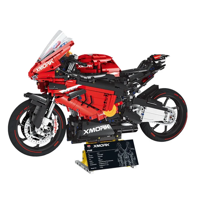 Hight-Tech 1:5 Mork 028001 V4s Motorcycle 2008PCS Building Blocks Super Sports Racing Car Model Kits Bricks Toys for Kids Gifts