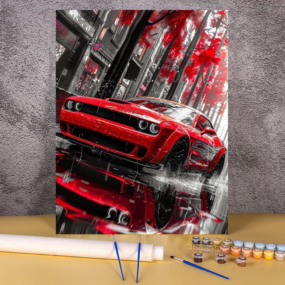 Diy Red Sports Car Picture Number Drawing Landscape Paint By Numbers Painting For Bedroom Wall Home Decoration Unique Gift