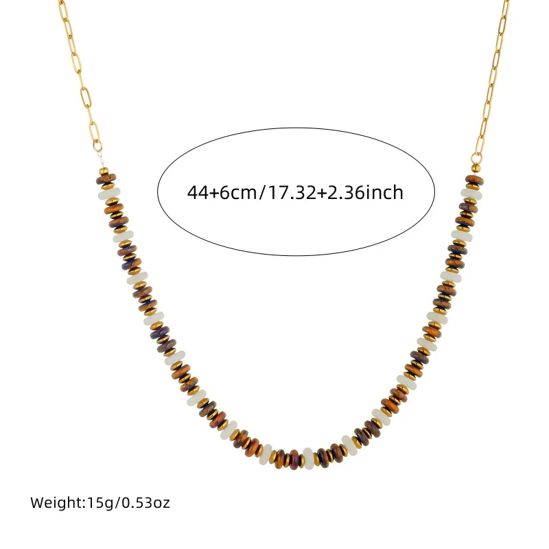 DIEYURO 316L Stainless Steel White Jade Tiger Eye Stone Round Flat Multi-color Interval Beads Necklace Womens New Jewelry Gift