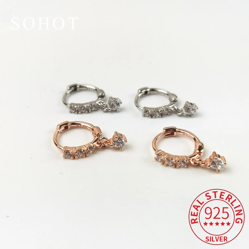 

Real 925 Sterling Silver Minimalist Geometric Zircon Mini Hoop Earrings for Women Trendy Fine Jewelry Exquisite Accessories