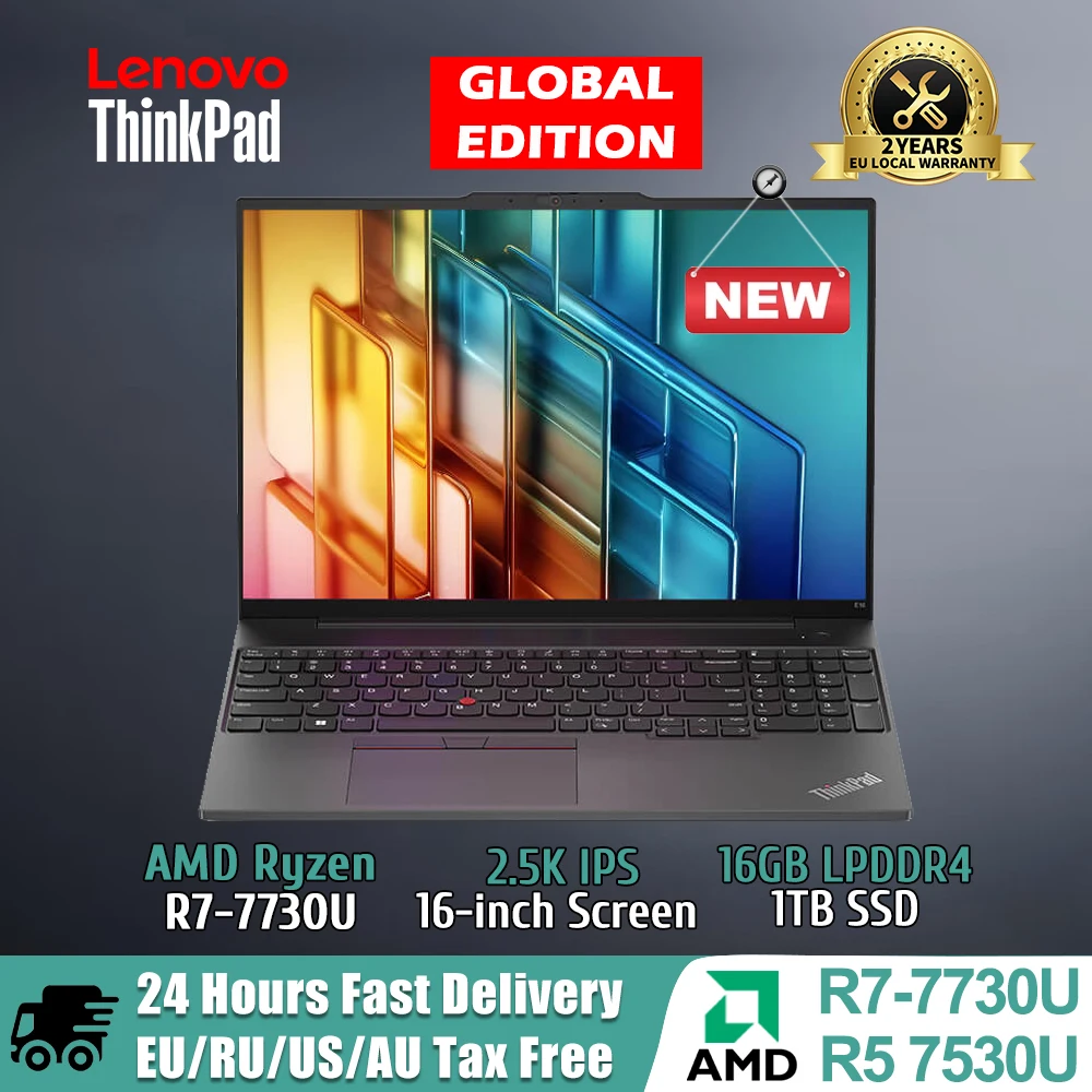 Lenovo ThinkPad E16 Laptop Ryzen R5-7530U/R7-7730U 16GB+512GB/1T SSD 16-inch 2.5K IPS 400 Nit Screen Notebook Laptops Pc