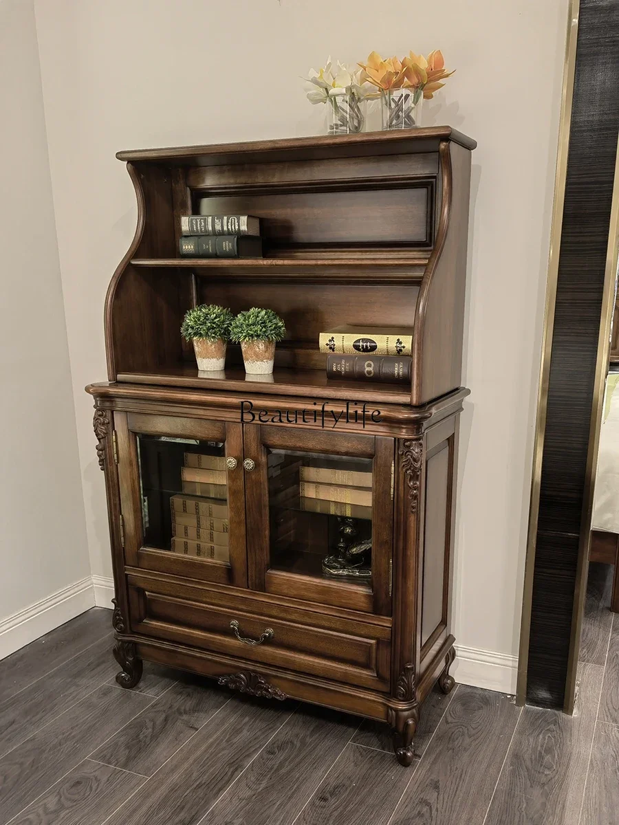 

FG10Black walnut double door all solid wood locker American restaurant log side cabinet