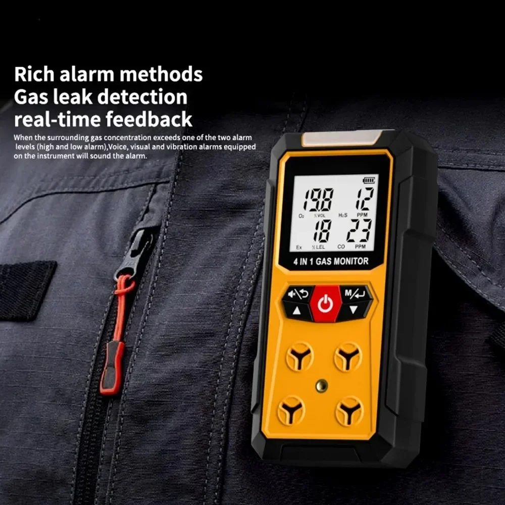 Gas Analyzer Leak Detector Air Quality Monitor 4 in 1 Oxygen O2 Carbon Monoxide CO H2S Ex Combustible   Meter