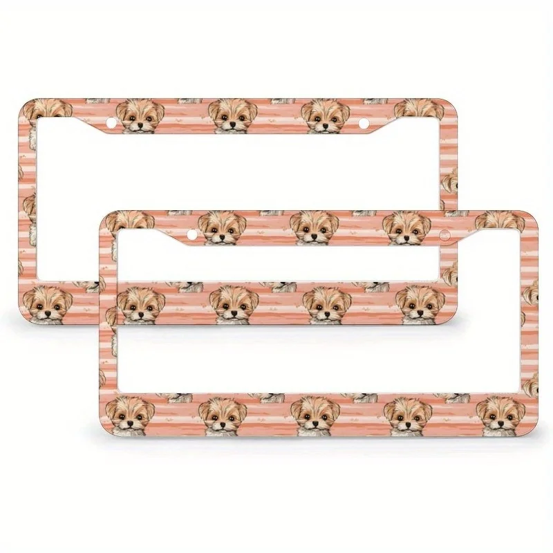 

2D Flat Puppy Dog Pattern 2 Pack License Plate Frames Car License Plate Car Accessories with 2 Holes and Screws Universal
