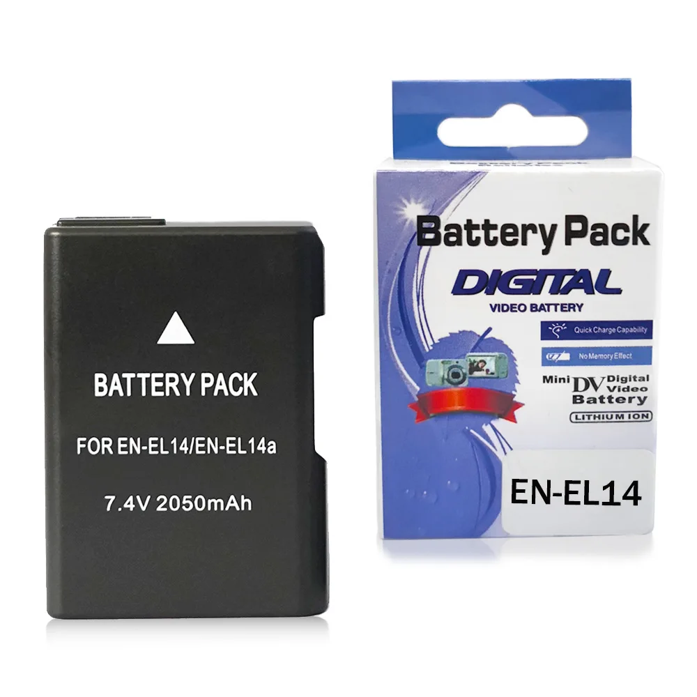 2050mAh 7.4v Rechargeable Camera Battery Pack EN-EL14 EL14a For Nikon DF d3100 d3200 d3300 d5100 d5200 d5300 d5500 DSLR Camera