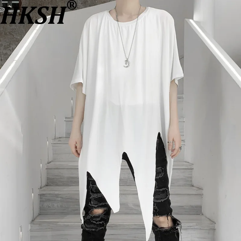 

HKSH 2026 Летняя Новая Мужская Футболка с Рукавом «Летучая Мышь», Асимметричным Подолом, Свободного Кроя, Модная, Уличная Одежда, Круглый Вырез, Короткий Рукав, HK19893