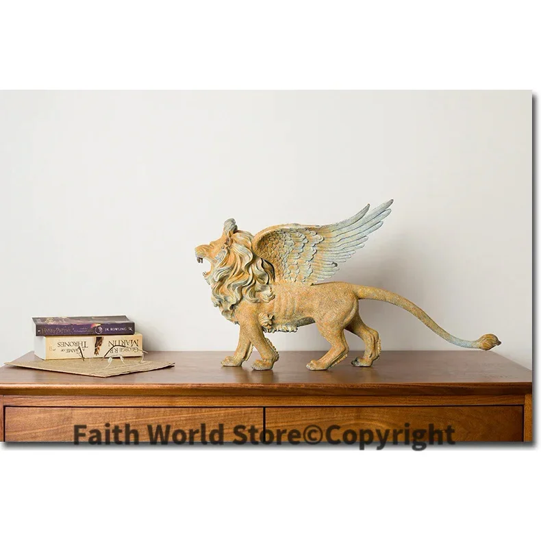 Limited Edition # Original art # large- TOP office home business art Collection # Flying lion King bronze Sculpture decor mascot