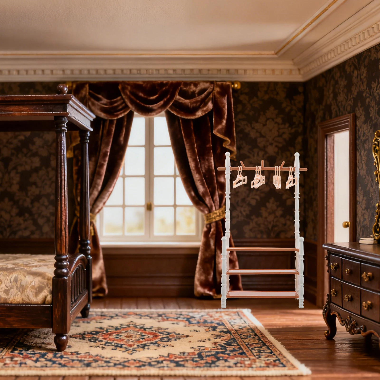 

1Set Miniature Shoe Cabinet Mini Clothes Hanger Rack Elegant European Style Mini House Storage Stand Kids Room Decor