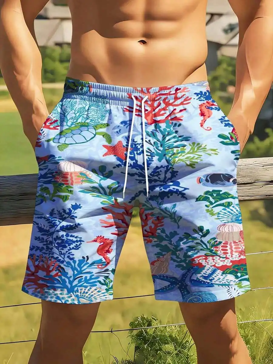 

Mens Beach Swim Trunks With Ocean Print For Summer Vacation Outdoor Activities