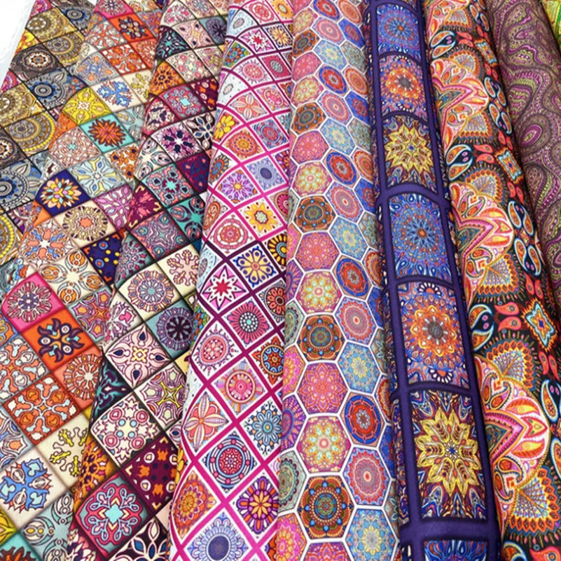 color Sewing Fabric Bohemian Style Mandala 100% Cotton Printed Boho Clothes DIY Doll Dresses Handmade Patchwork Per Half Meter