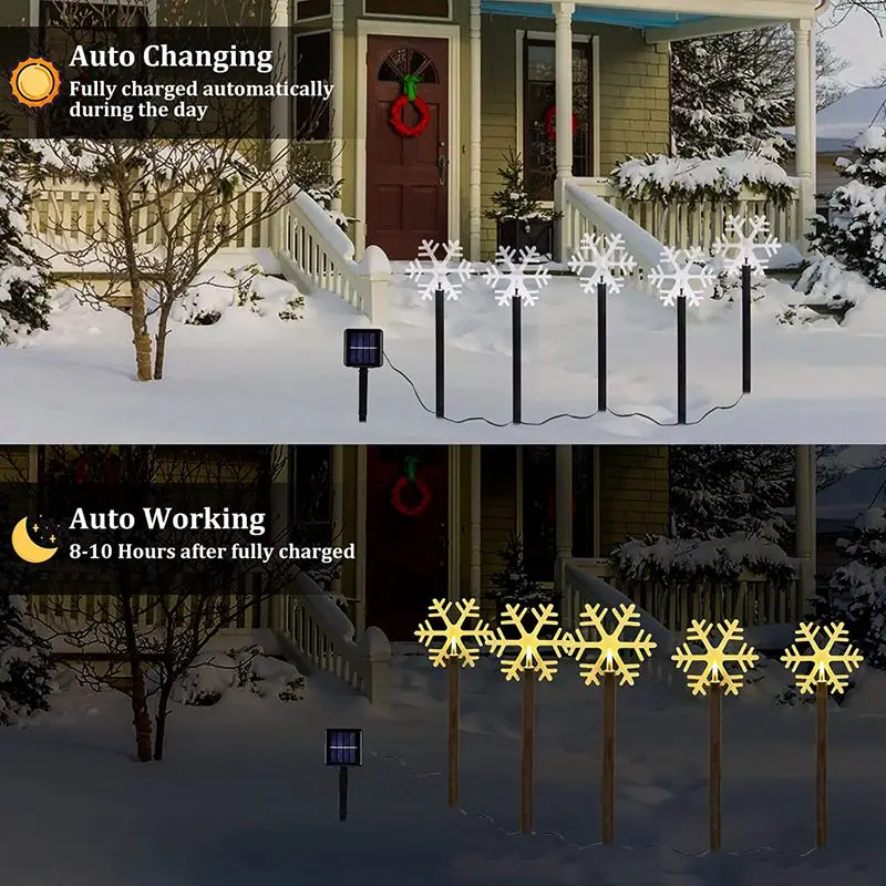 Outdoor Solar Garden Light 5 Pack Snowflake Christmas Decoration Light Waterproof Solar Garden Stake Light For Landscape Pathway