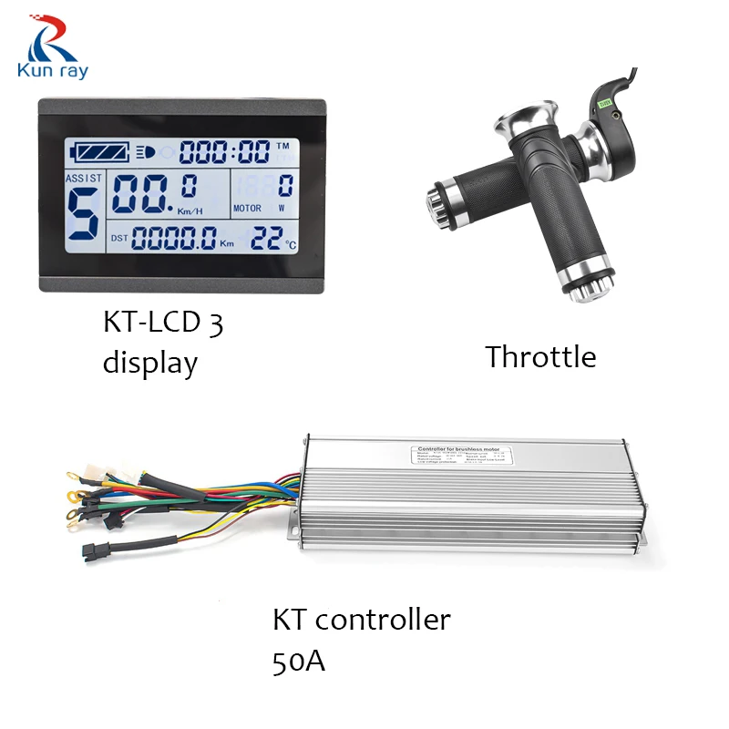 Electric Bicycle 50A Intelligent KT LCD3 Display Ebike Speed Meter  Control Panel KT Controller Bike Parts Kits with Throttle