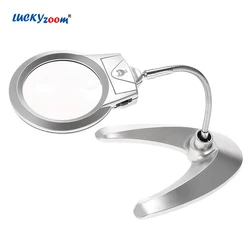 Adjustable Table Lamp Magnifier 2X 5X Illuminated Magnifiying Glass LED Lights Night Reading Loupe Metal Hose Desk Repair Lupa