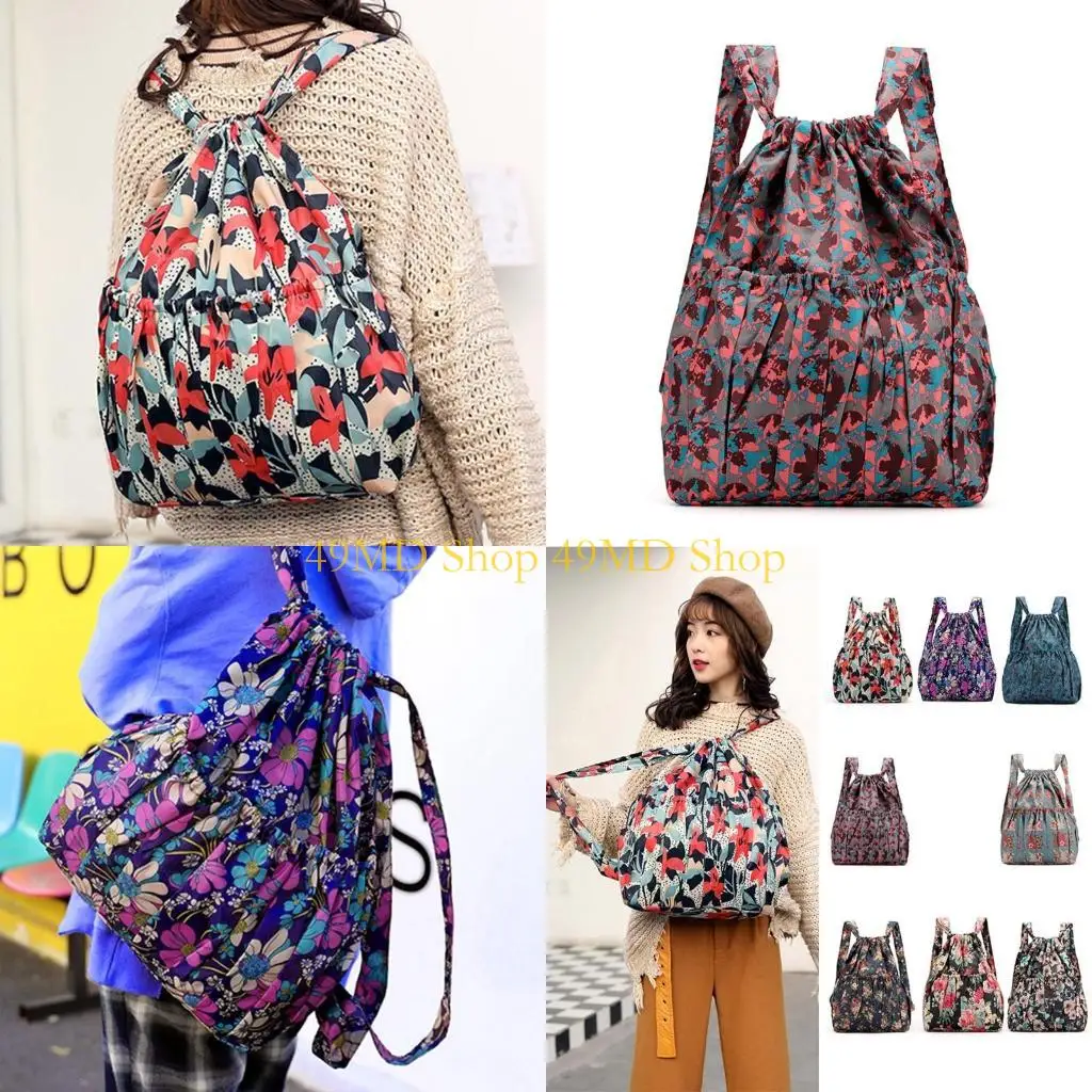 

49MD женский рюкзак в стиле бохо с цветочным принтом и шнурком, складная спортивная сумка, легкая нейлоновая сумка большой