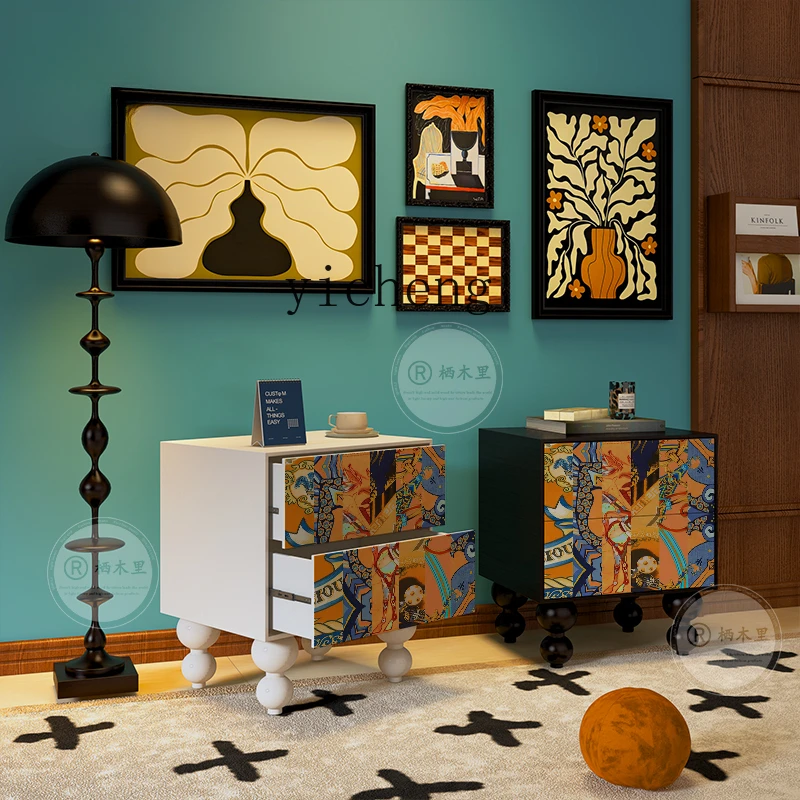 TQH American abstract bedside table living room decoration cloakroom solid wood storage locker bedroom bedside table