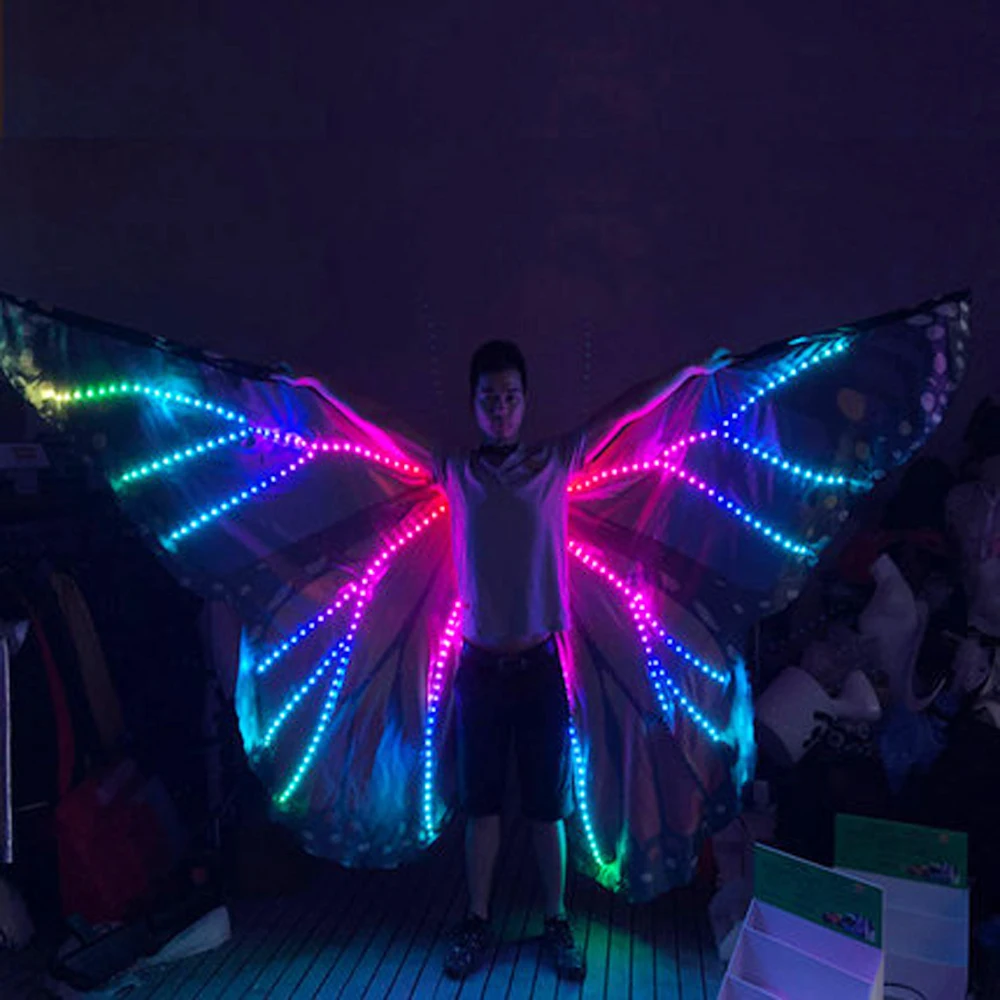 Women Belly Dance Wing Butterfly Halloween Full Color Pixel Smart LED Wings Girls Dance Cloak Accessories Props Stage