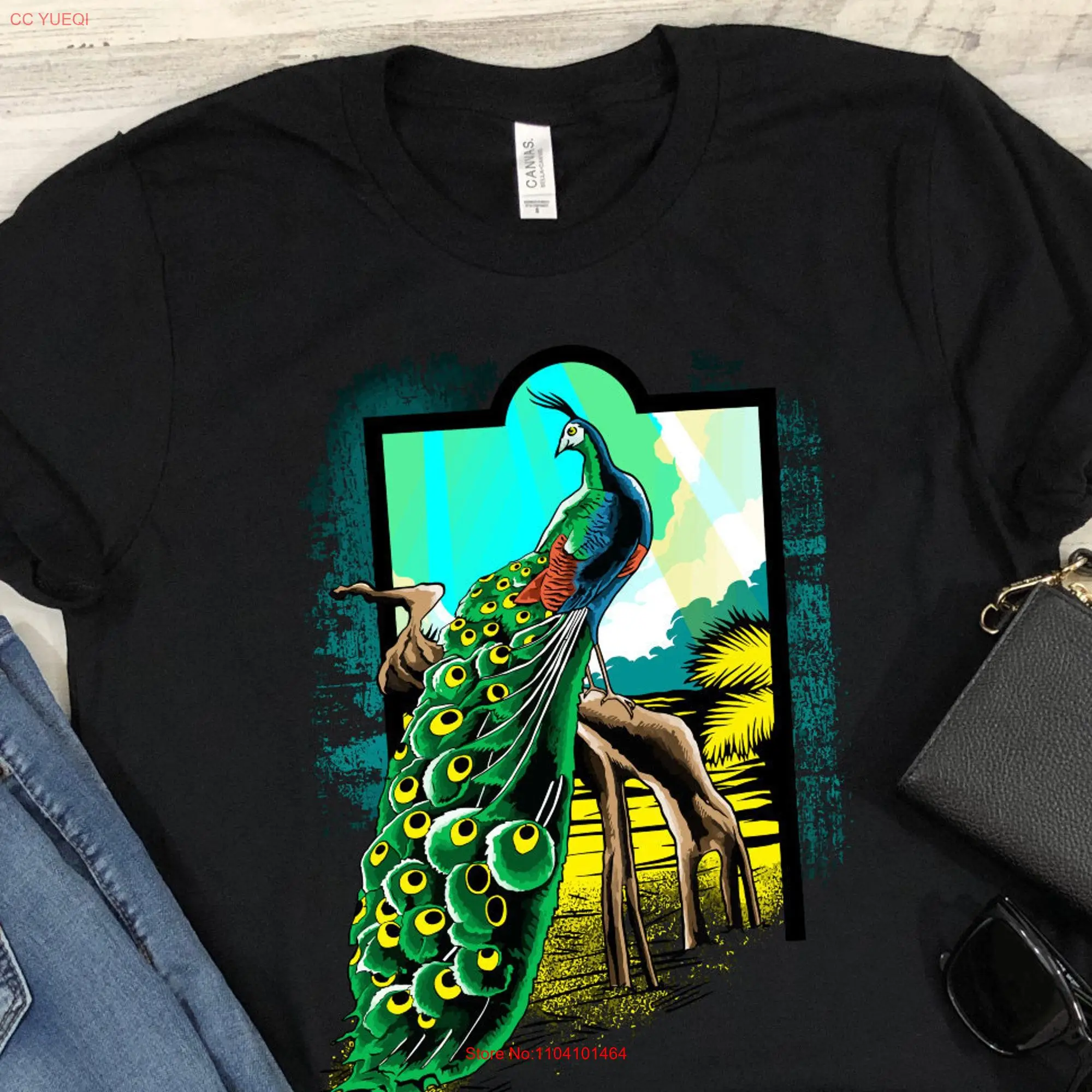 Peacock T Shirt Colorful Vintage Distressed Hipster Lovers for Men and Women long or short sleeves