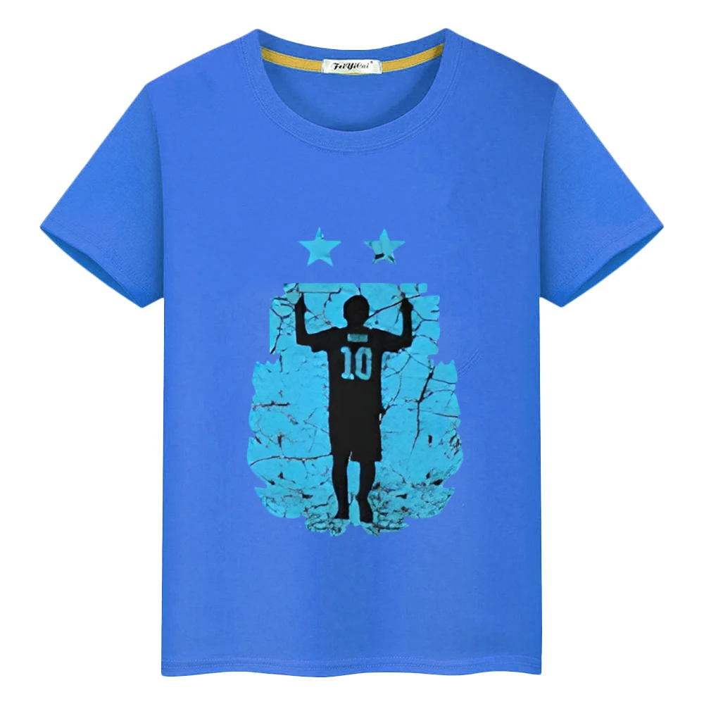 Football messi avatar print Cartoon 100%Cotton T-shirt Casual Short Kawaii boy Tops anime Tees y2k one piece kids clothes girls