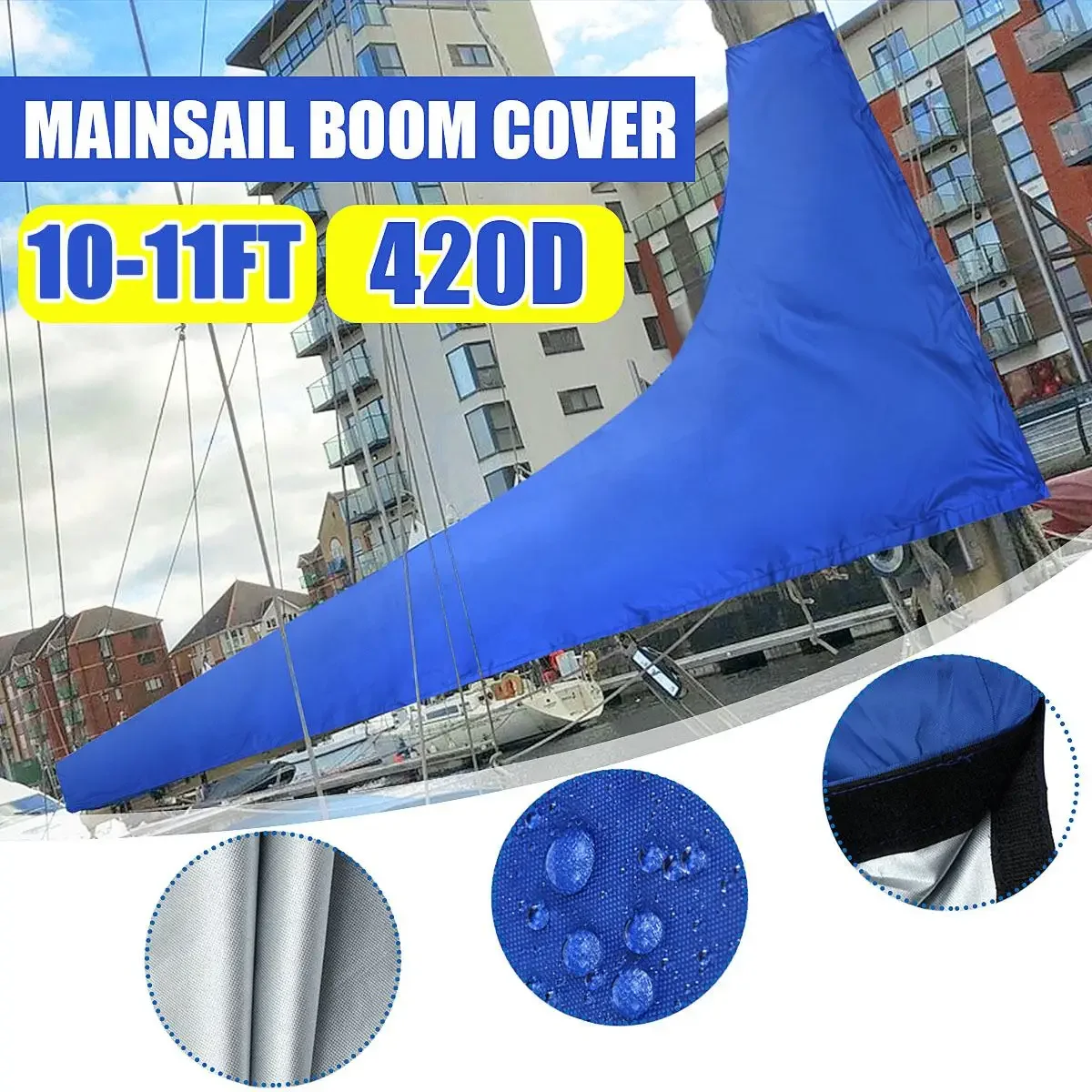 

8-9Ft 10-11Ft Sail Cover Mainsail Boom Boat Cover 420D Waterproof Anti UV Wind Sunshade Cover Blue Boom Sail boat accessories