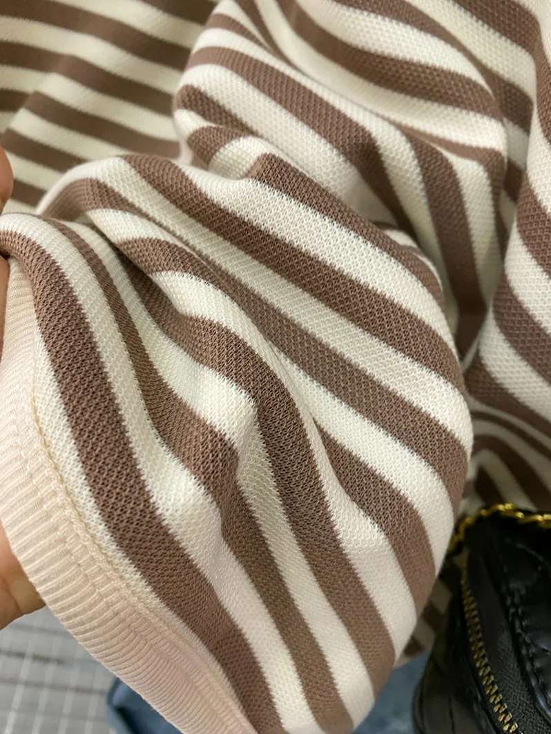 韓国スタイルインストライプスウェットシャツコントラストカラールーズフィット長袖プルオーバー春のファッション怠惰な多用途トップ