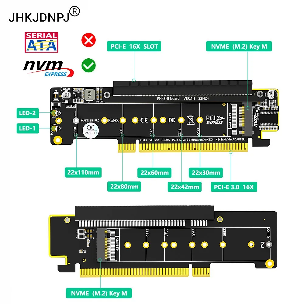 Dual NVMe PCIe Adapter, PCIe 4.0 X16 to Dual NVMe and 1x More PCIe x16 (x8 Signal) Adapter