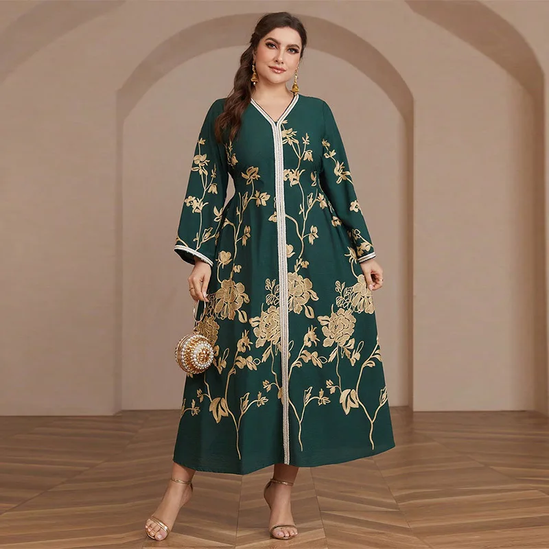 KYP90 Large Size Embroidered Dr Faionable Evening Gown Middle East Sle Cross-Border Long Robe for plus Size Women