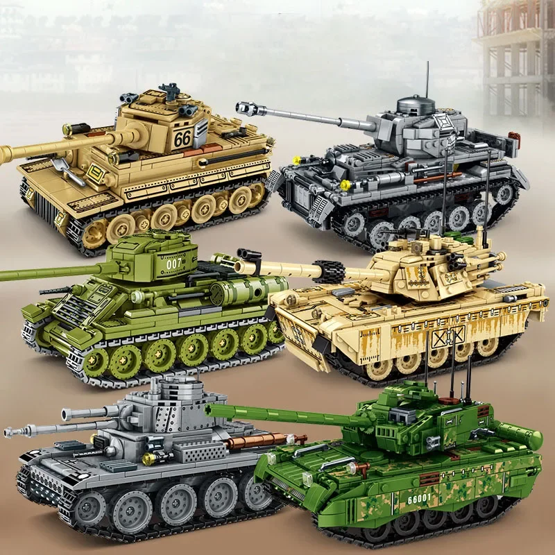 German T-80U Military Tank Building Blocks，Tiger Tank Challenger Bricks WWII US M60 Weapon Model Toy Children Boy Birthday Gifts