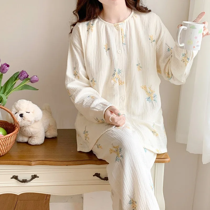 Cotton Gauze Monthly Clothing Spring and Autumn Book Kimono Nursing Pajamas Summer Pregnant Women Postpartum Nursing Waiting