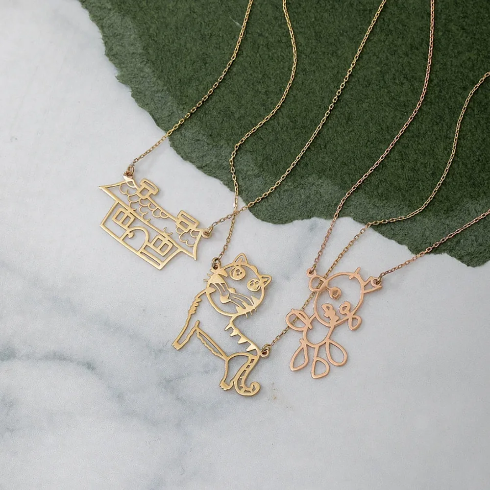 Customized Children\'s Drawing Necklace Kid\'s Art Personalized Stainless Steel Necklace  LOGO Design Exquisite Jewelry Birthday